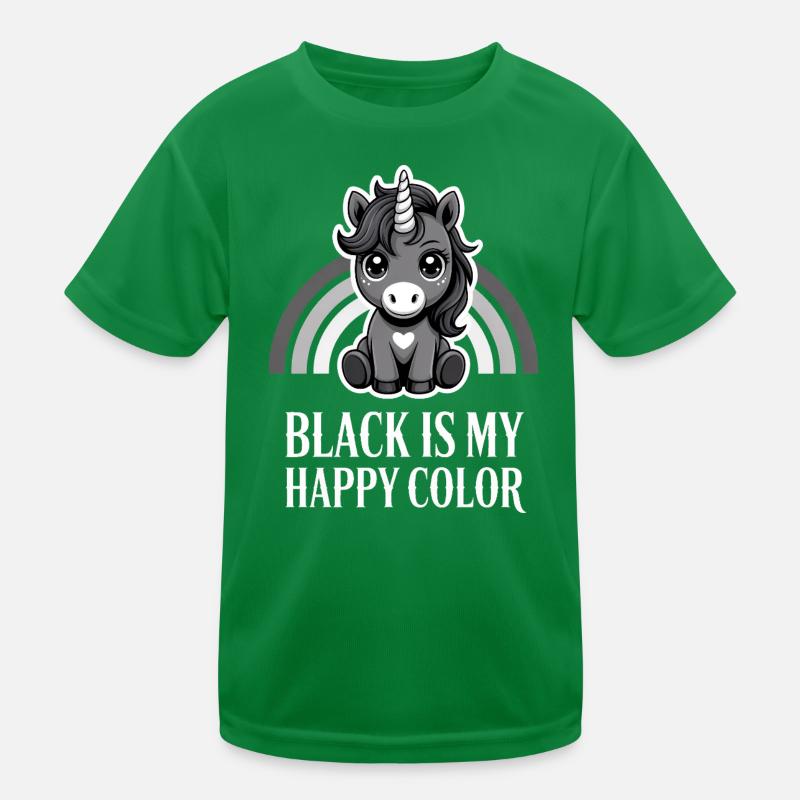 Schwarze Einhorn-Happy Color Kinder Funktions-T-Shirt
