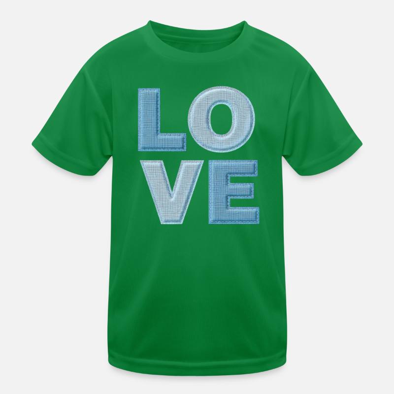 Love Denim Patch Font Kids Functional T-Shirt