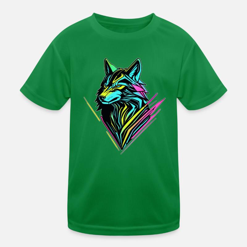Neon Wolf – Cyber-Geist Kinder Funktions-T-Shirt