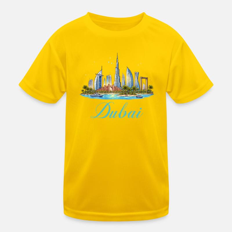 Dubai Skyline Illustration Kinder Funktions-T-Shirt