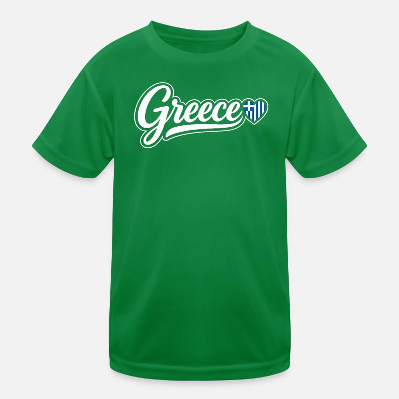 Greece Script with Flag Heart Fan Patriotic Kids Functional T-Shirt