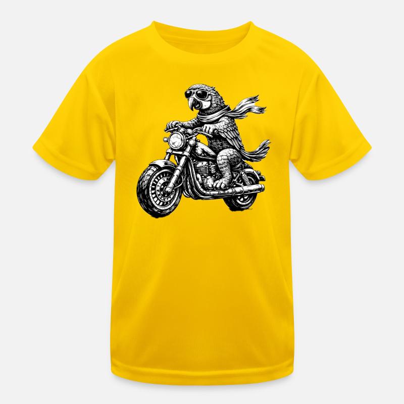 Biker Ara | Parrot on Motorcycle Kids Functional T-Shirt
