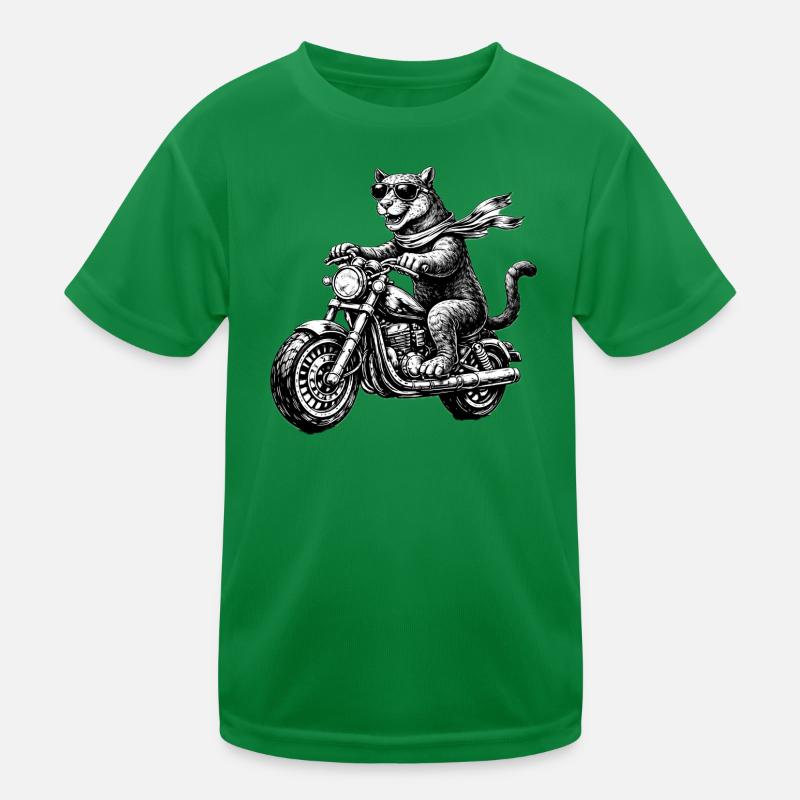 Raubkatze auf Motorrad Kinder Funktions-T-Shirt