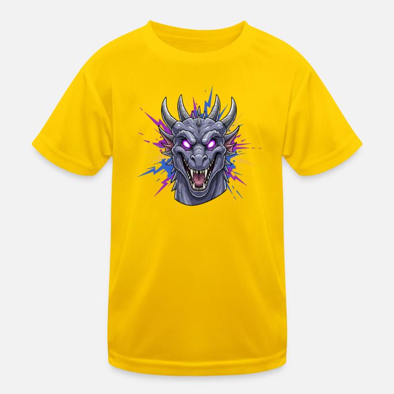 Neon-Drache Kopf mit Farbspritzern Kinder Funktions-T-Shirt