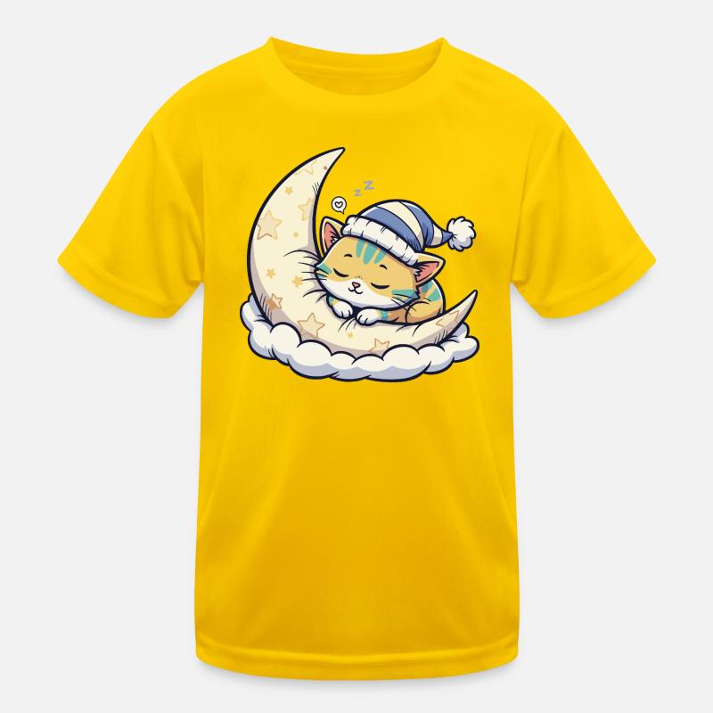 Chat de lune rêvant sur une lune étoilée T-shirt sport Enfant
