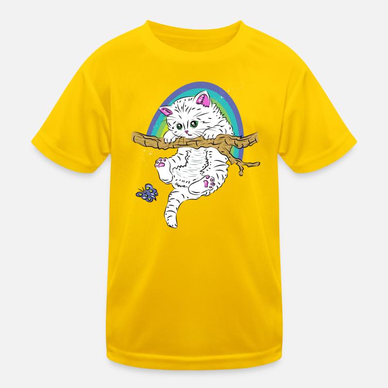 Chat sur branche joue avec un papillon T-shirt sport Enfant