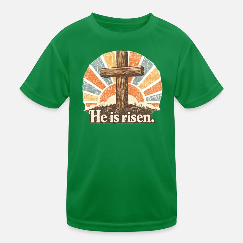 Crucifix He is Risen Vintage Kids Functional T-Shirt