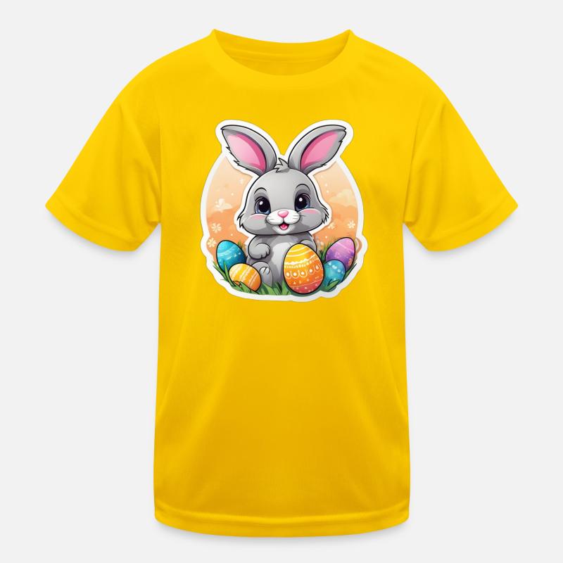 Pastel Easter Bunny and Colorful Eggs Kids Functional T-Shirt