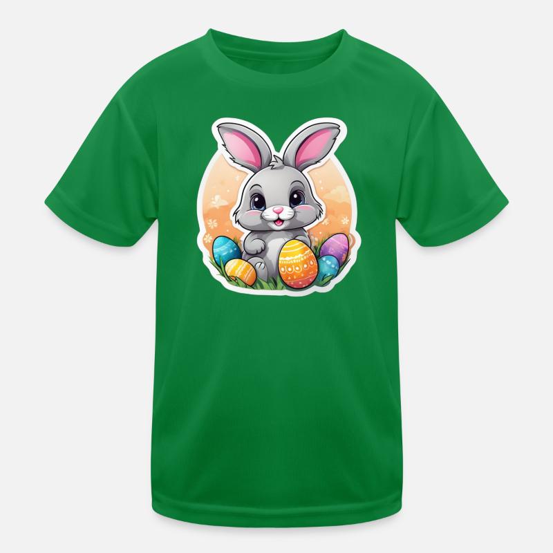 Pastel Easter Bunny and Colorful Eggs Kids Functional T-Shirt