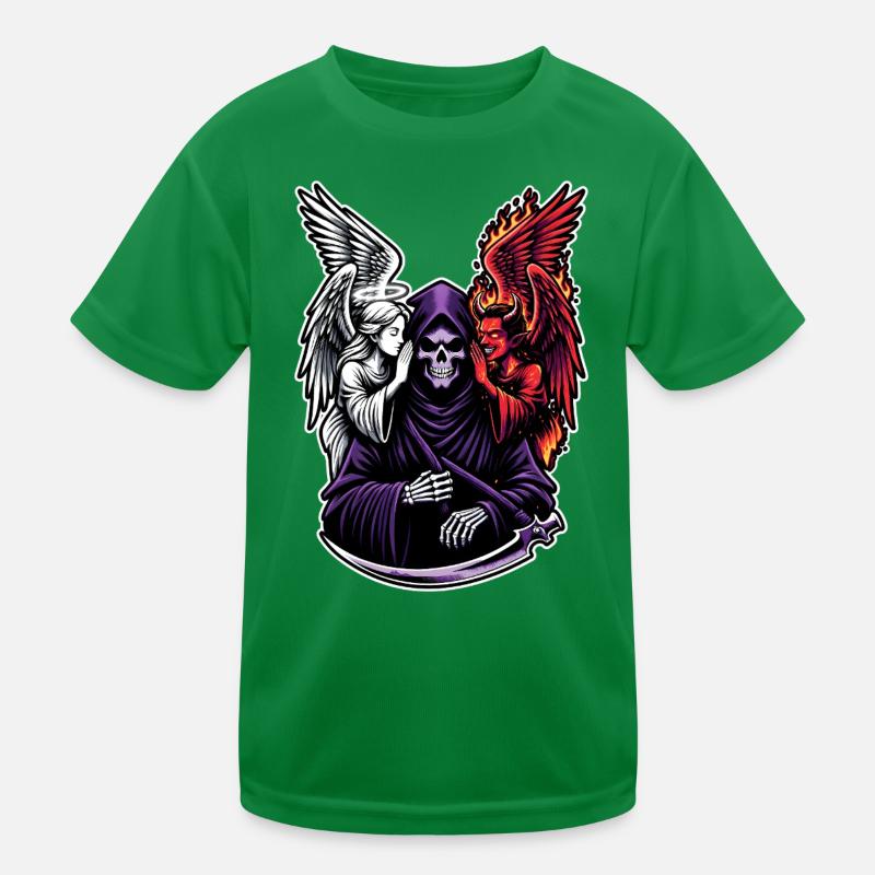 Grim Reaper with Angel and Demon Kids Functional T-Shirt