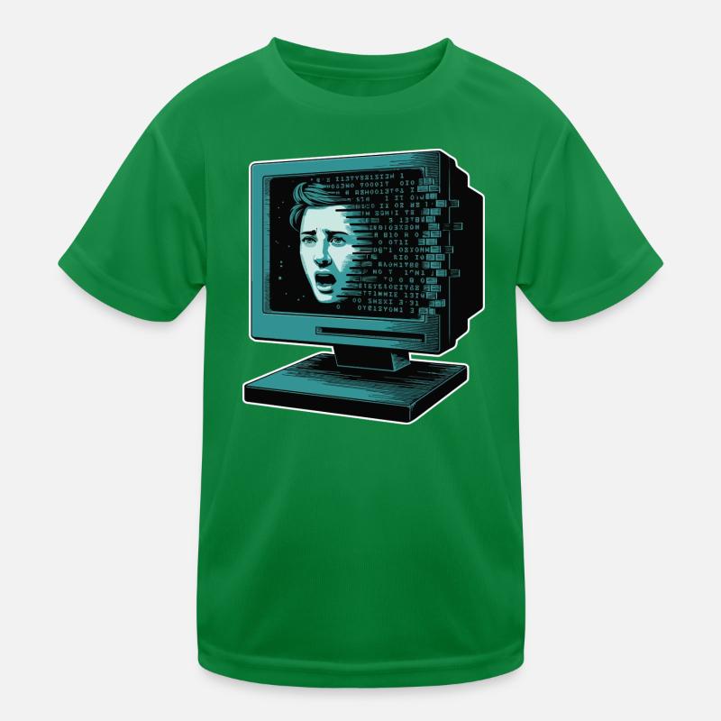 Retro Computer Terror Retroglitch AI Kids Functional T-Shirt