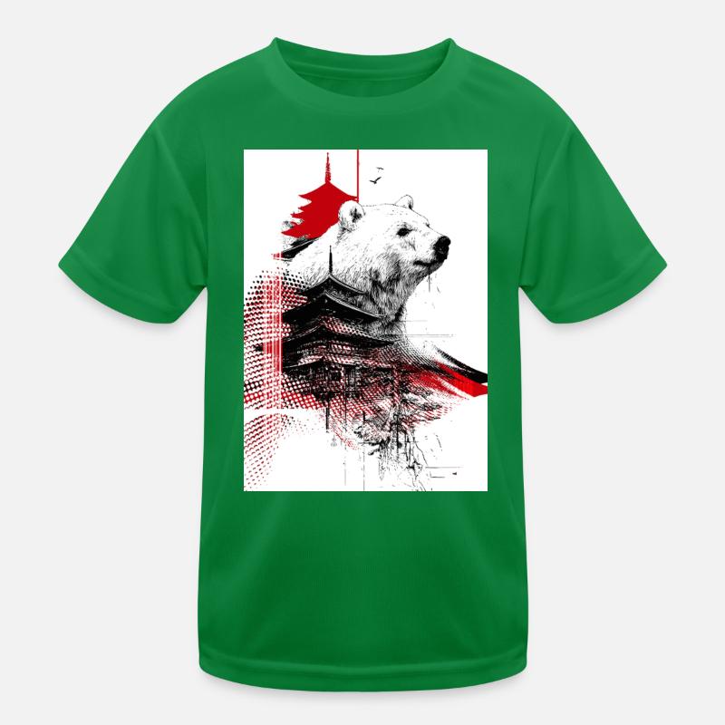 Ours et Pagodes en Gravure Rouge T-shirt sport Enfant