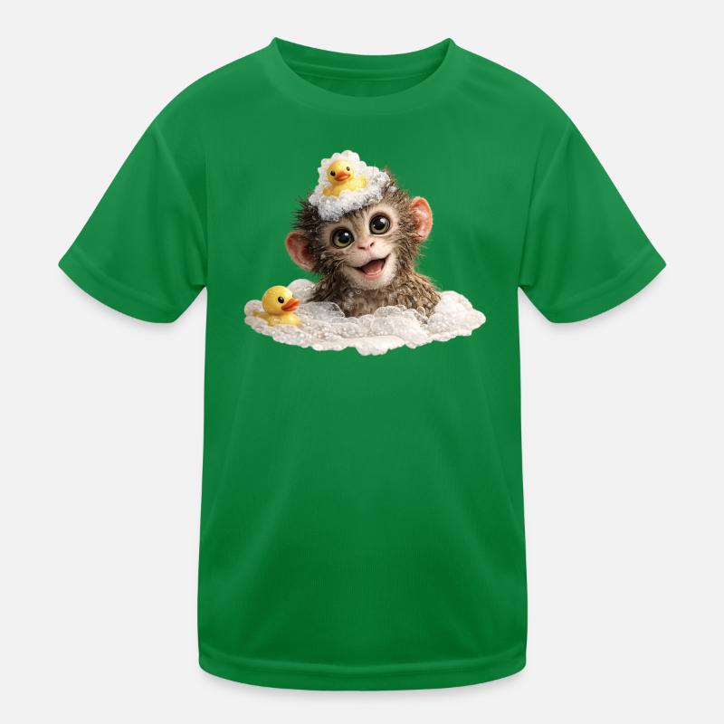 Bathing Time Monkey with Rubber Duck Kids Functional T-Shirt