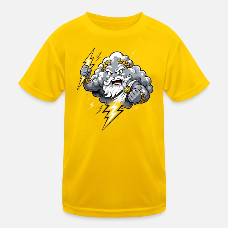 God of Thunder Lightning Cloud Thunderstorm Comic Motif Kids Functional T-Shirt