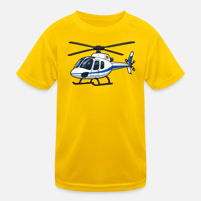 Helicopter Blue White Illustration Kids Functional T-Shirt