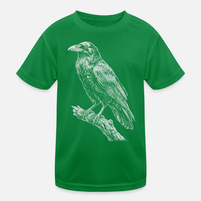 Raven sitzt auf dem Ast Kinder Funktions-T-Shirt