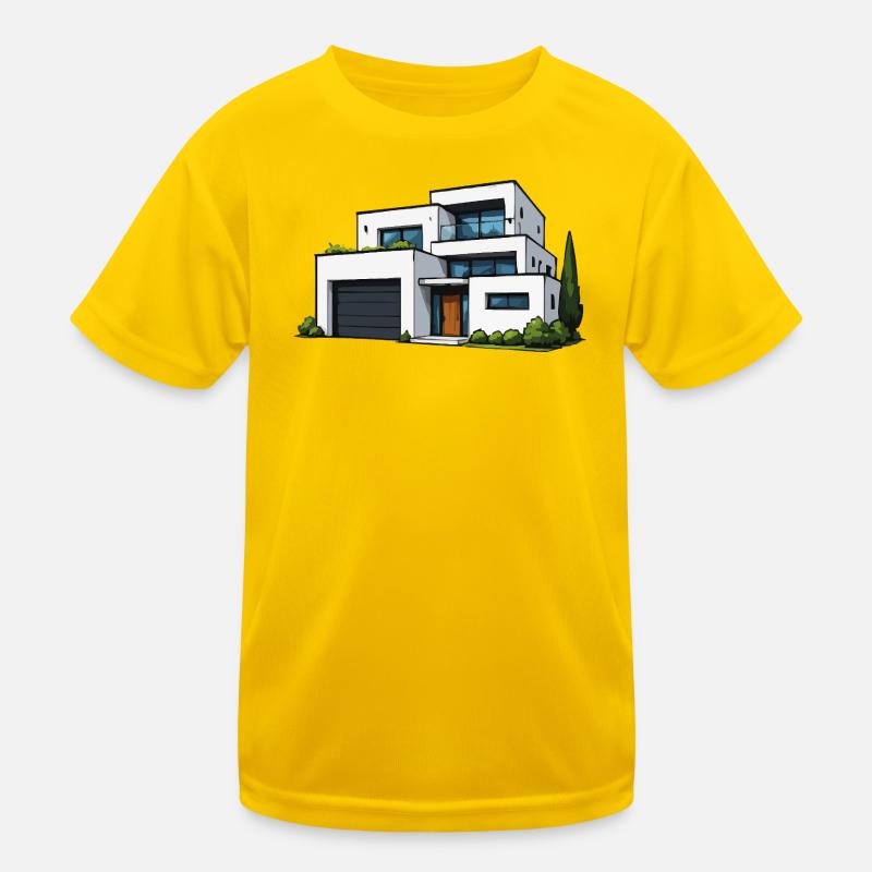 Moderne Flachdachvilla Kinder Funktions-T-Shirt