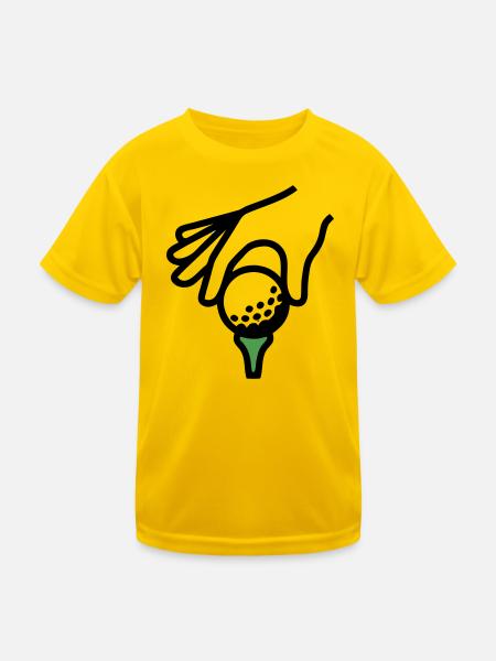 Golfball Abschlag Tee Golfsport Golfclub Golfer - Kinder Funktions-T-Shirt - Eigelb - Vorne