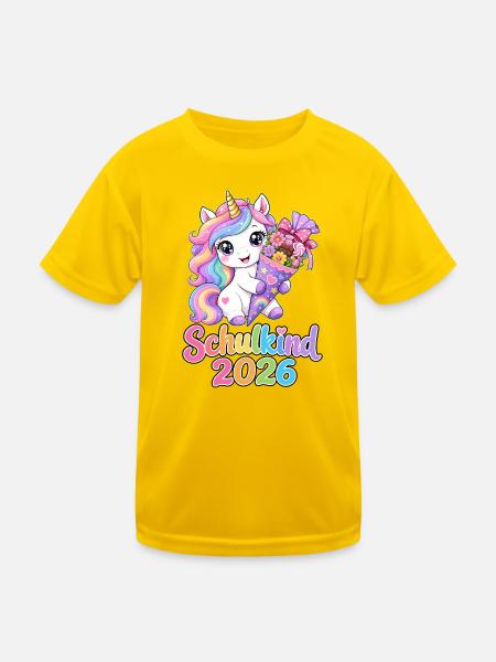Einhorn Schultüte 2026 Schulkind - Kinder Funktions-T-Shirt - Eigelb