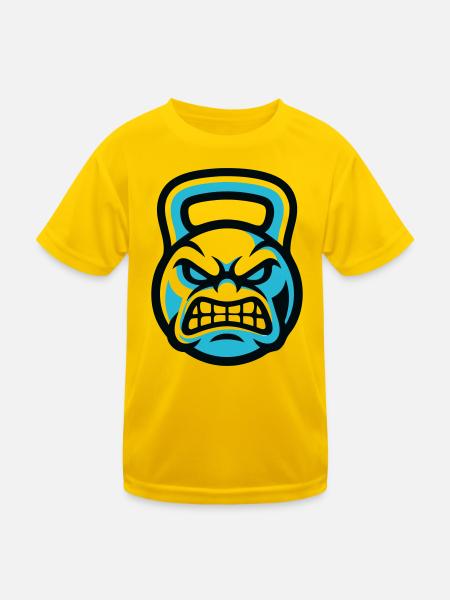 Kettlebell Teufel Grafik - Kinder Funktions-T-Shirt - Eigelb - Vorne