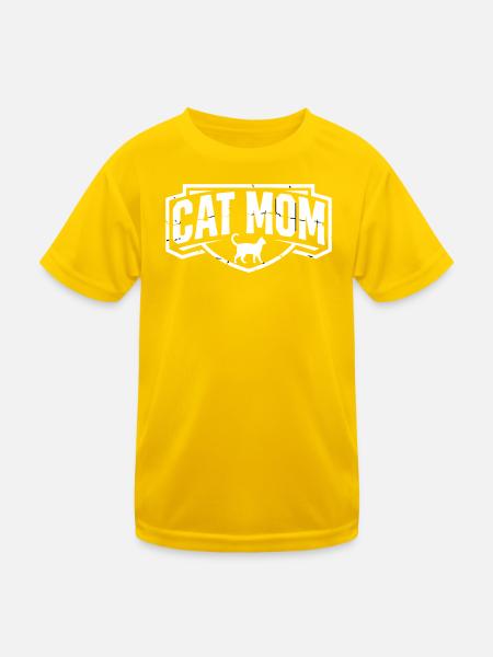 Cat Mom Vintage Crest - Kids Functional T-Shirt - egg yellow - Front