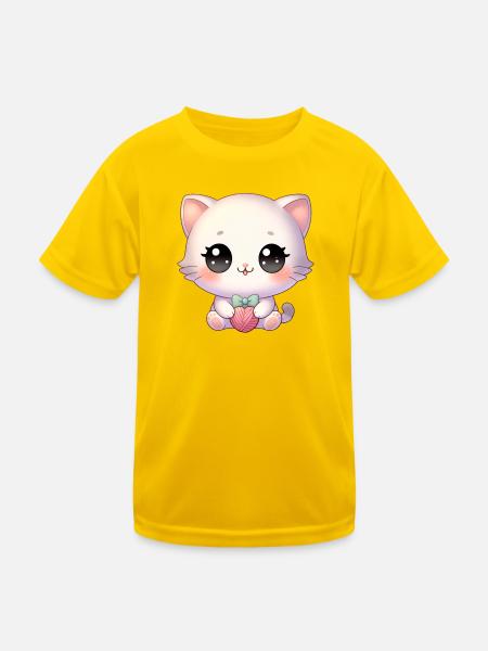Kawaii Chibi Katze - Kinder Funktions-T-Shirt - Eigelb