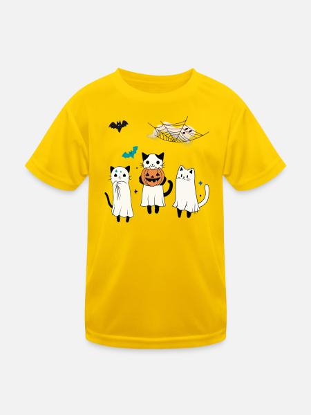 Katzen Halloween - Kinder Funktions-T-Shirt - Eigelb