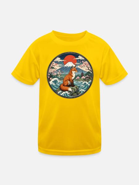 Fuchs vor dem Fuji - Kinder Funktions-T-Shirt - Eigelb