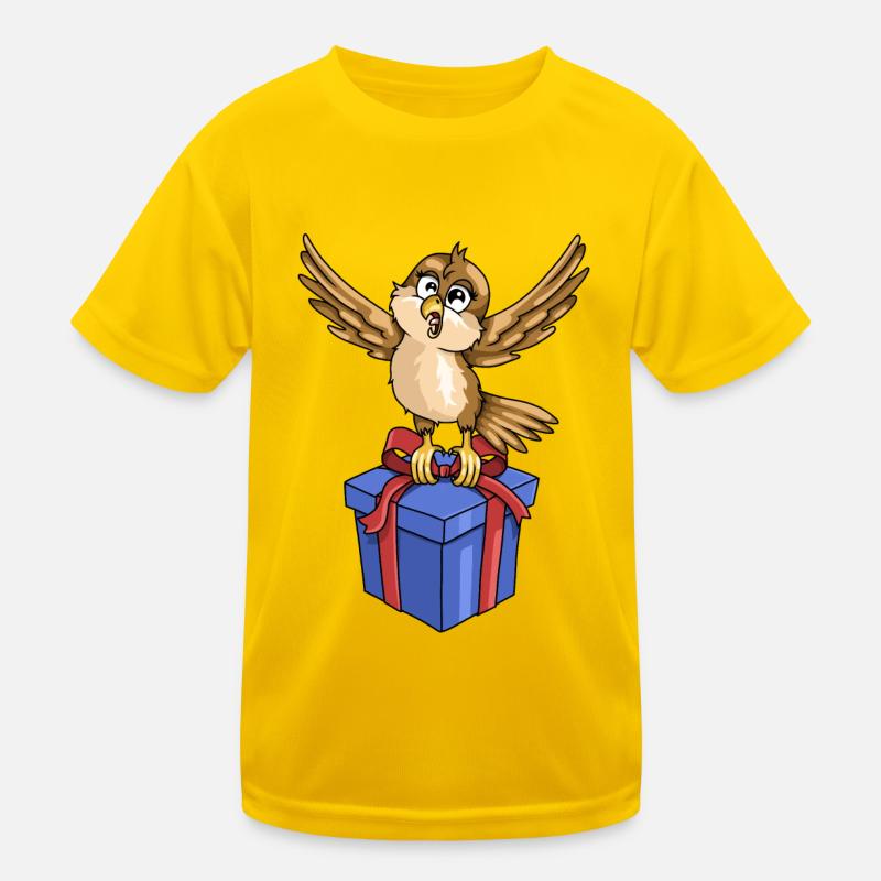Funny bird with gift Kids Functional T-Shirt
