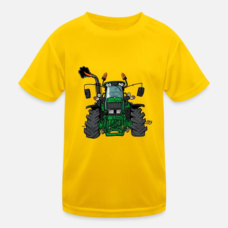 0175 Green tractor - Kids Functional T-Shirt - egg yellow