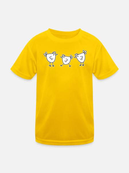 3 Hühner Hennen Federvieh - Kinder Funktions-T-Shirt - Eigelb - Vorne