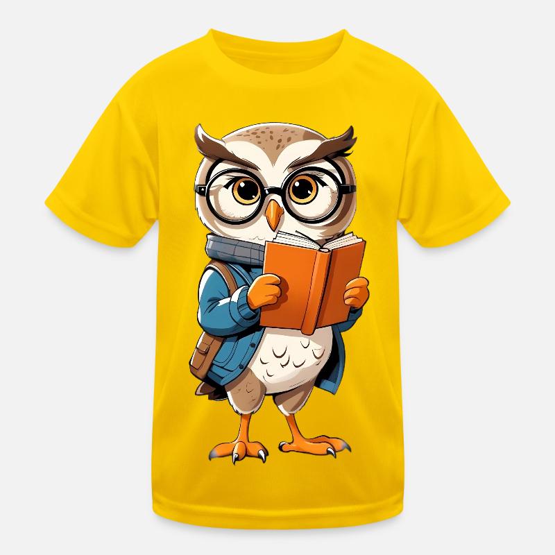 Lernende Eule mit Brille liest Buch Kinder Funktions-T-Shirt