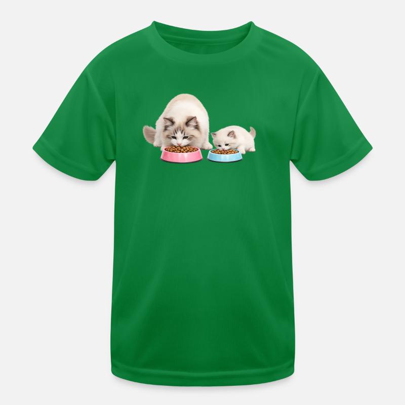 Maman chatte poupée de chiffon mange avec son chaton T-shirt sport Enfant