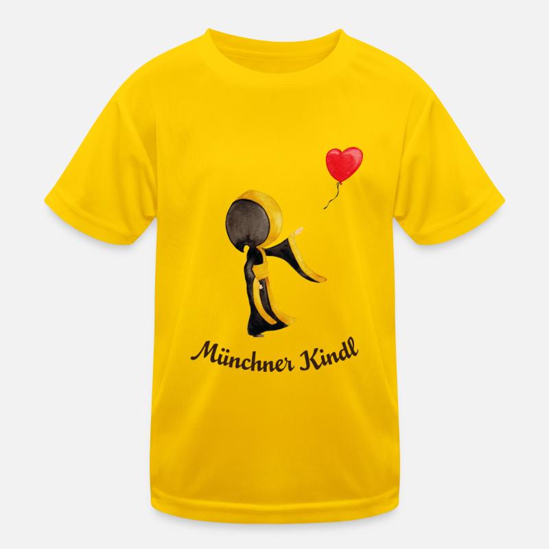 Münchner Kindl mit Herz-Luftballon und Text dunkel Kinder Funktions-T-Shirt