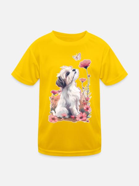 Shih Tzu und Schmetterling - Kinder Funktions-T-Shirt - Eigelb