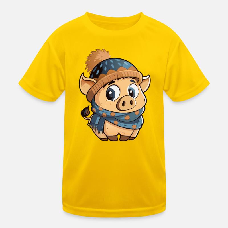 Mignon cochon avec écharpe et chapeau à pompon. T-shirt sport Enfant