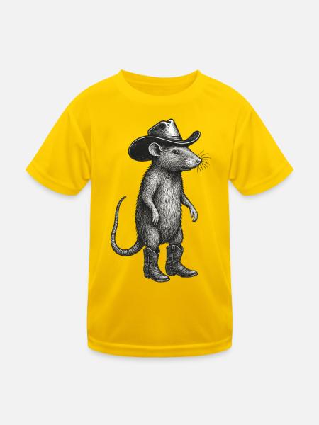 Witzige Maus Cowboy Western Leben Rodeo Kult - Kinder Funktions-T-Shirt - Eigelb