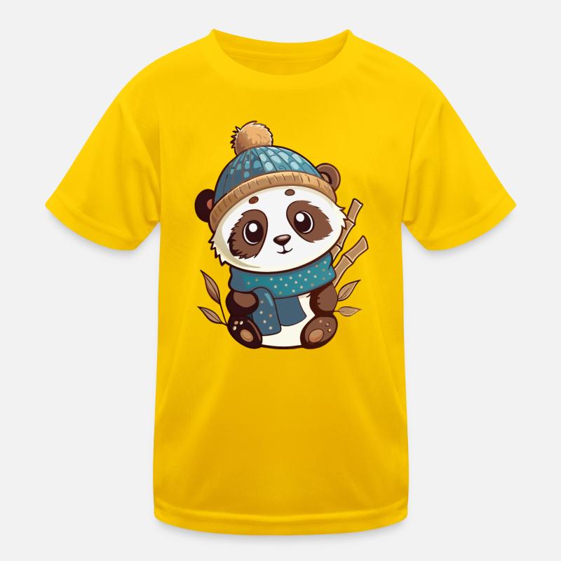 Panda mignon avec écharpe et chapeau à pompon. T-shirt sport Enfant