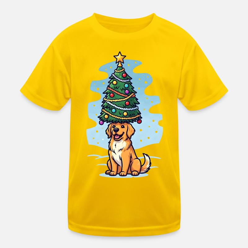 Dog with Christmas Tree Design Kids Functional T-Shirt
