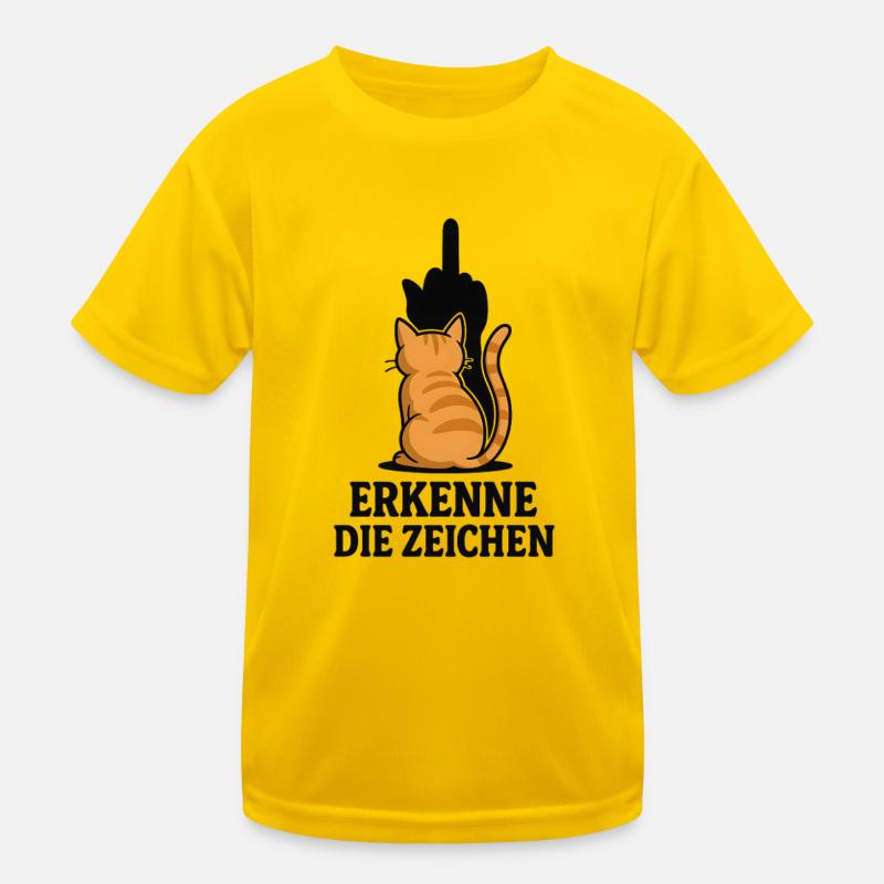 Erkenne die Zeichen Katze Mittelfinger Kinder Funktions-T-Shirt