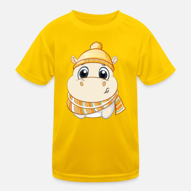 Hippopotame mignon avec écharpe et chapeau à pompon. T-shirt sport Enfant