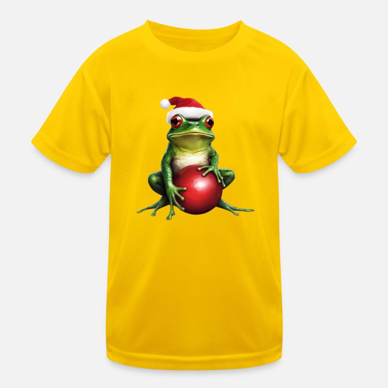Frosch mit Weihnachtskugel 1 Kinder Funktions-T-Shirt