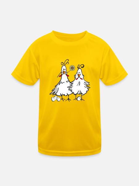 Hahn und Henne - Kinder Funktions-T-Shirt - Eigelb