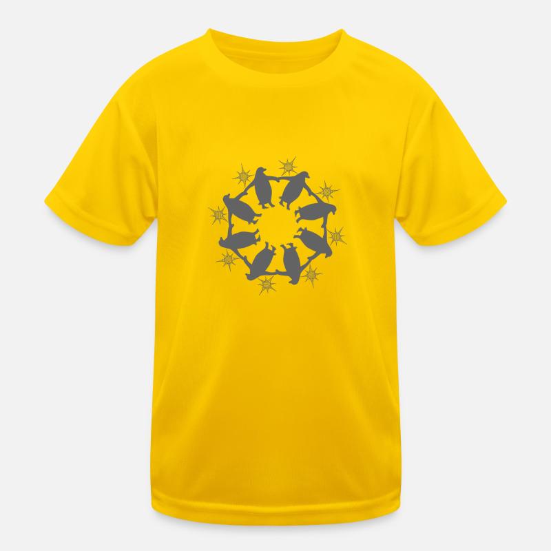 Penguins hand in hand in mandala patterns. Kids Functional T-Shirt