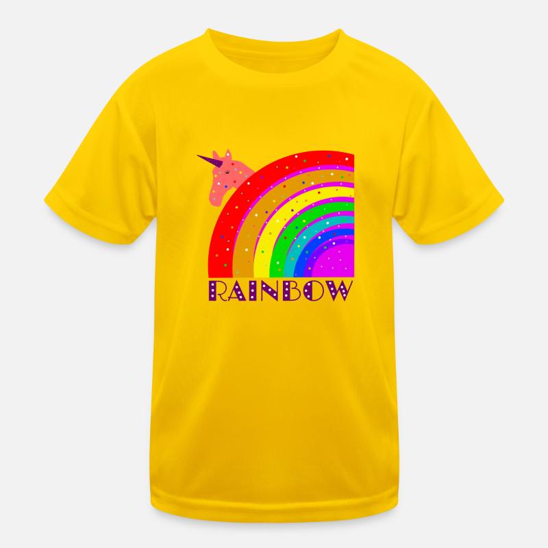 Regenbogen mit Einhorn - Kinder Funktions-T-Shirt - Eigelb