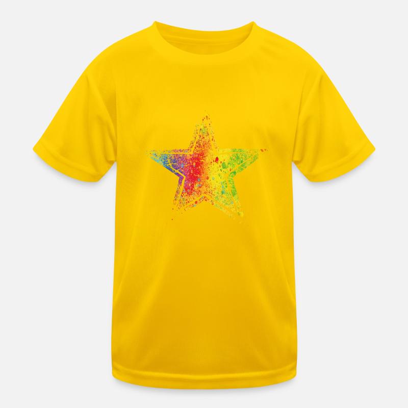Star Drawn Path CMYK Rainbow Masked Kids Functional T-Shirt