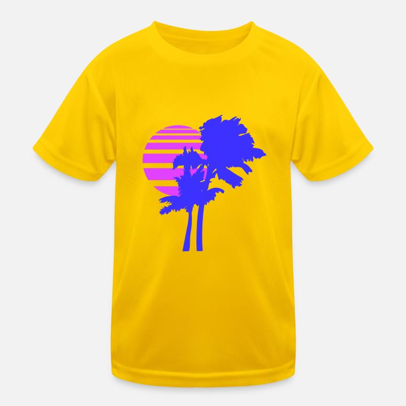 2 palmiers île arbre rayures soleil coucher de soleil T-shirt sport Enfant