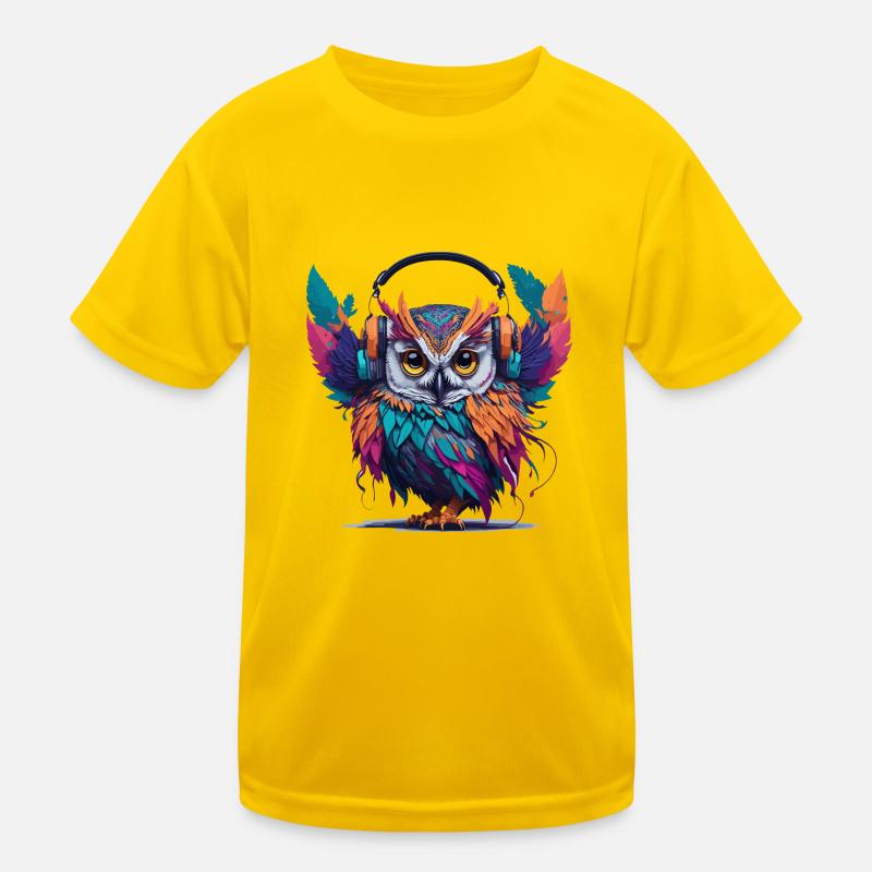 Kopfhörer Eule - Kinder Funktions-T-Shirt - Eigelb