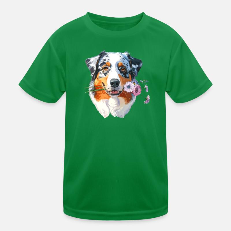 Aussie with flowers Kids Functional T-Shirt