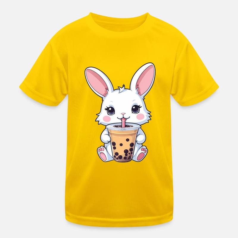 Cute Bunny Drinking Bubble Tea - Kids Functional T-Shirt - egg yellow